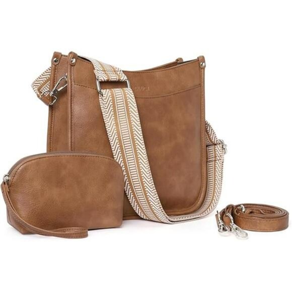 Vegan Leather Crossbody Bag Set Hobo Purse with Adjustable Guitar Strap - Picture 7 of 7